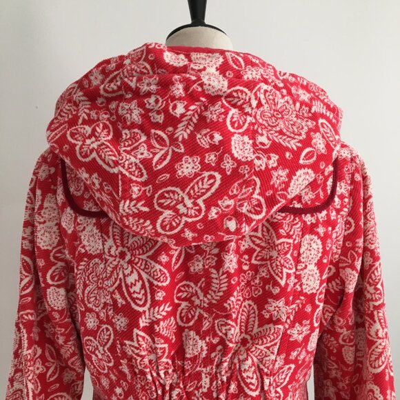 ELEVENSES Anthropologie Textured Red White Floral Polka Dot Lined Hooded Jacket - Picture 11 of 16